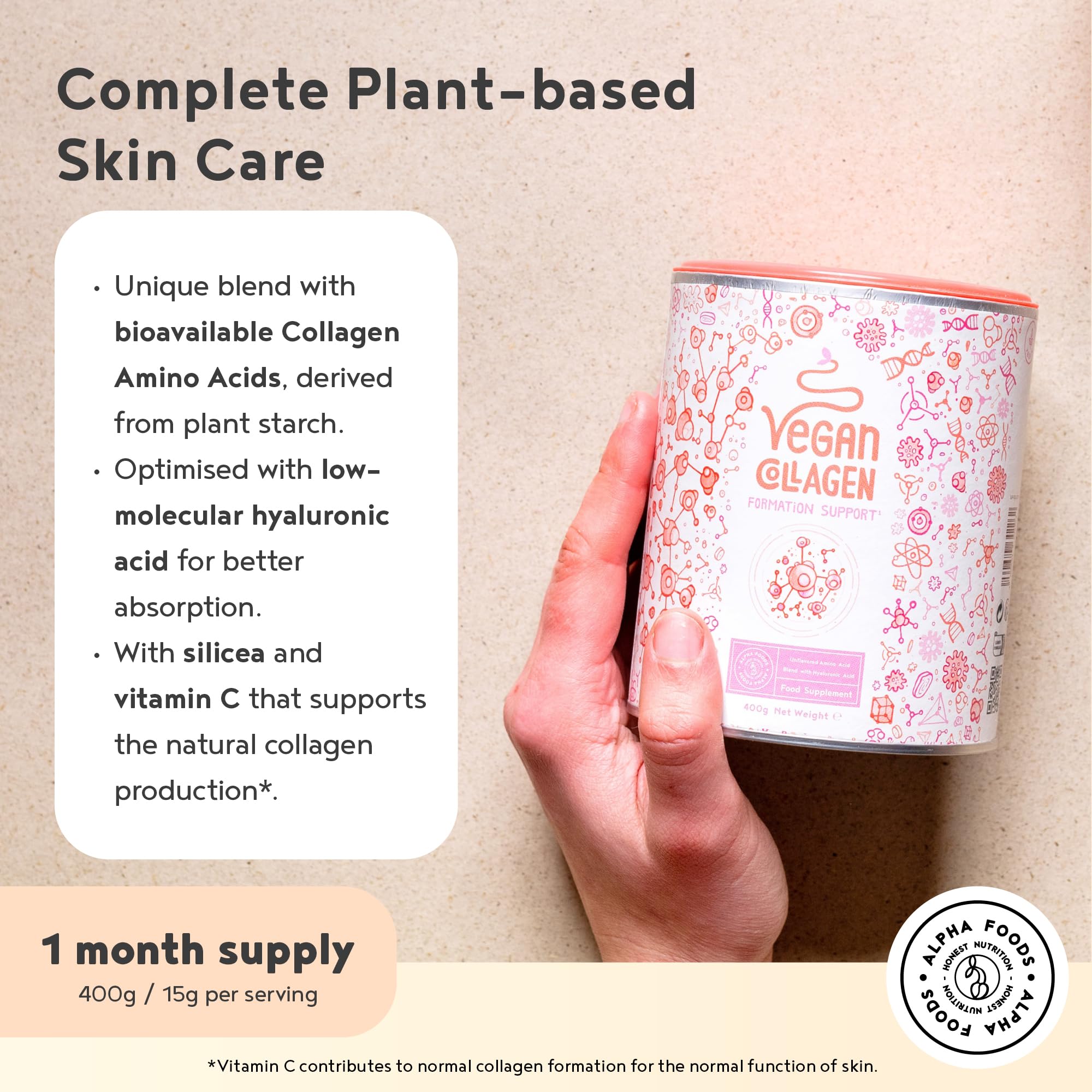 Vegan Collagen Powder with Hyaluronic Acid - Unflavoured 400g Powder